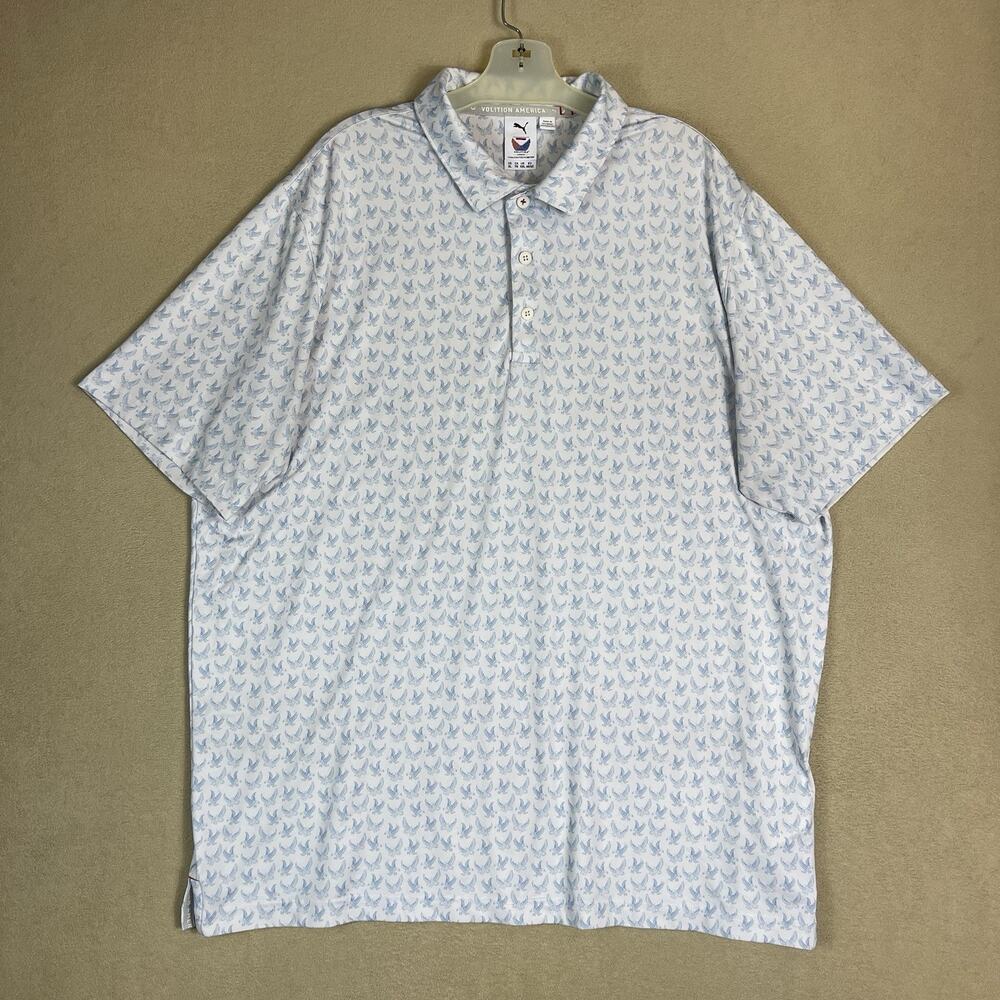 Puma Polo Shirt Mens XL White Bald Eagle Print Volition America Golf Performance